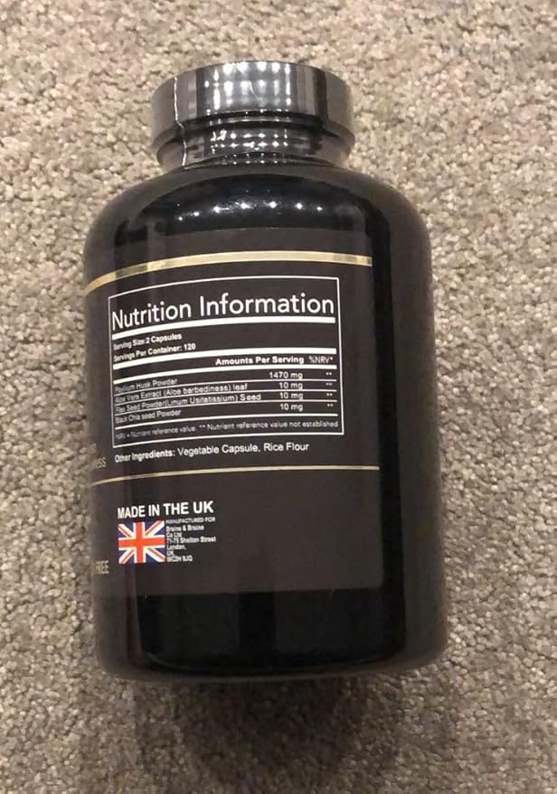 Fibre Supplement 240 Capsules 1470mg Psyllium Husk, Aloe Vera, Chia Seed & Flaxseed Powder Fiber, Gut Health, Cleanliness Constipation, IBS & Bloating Relief Soluble Fibre Pure Vegan