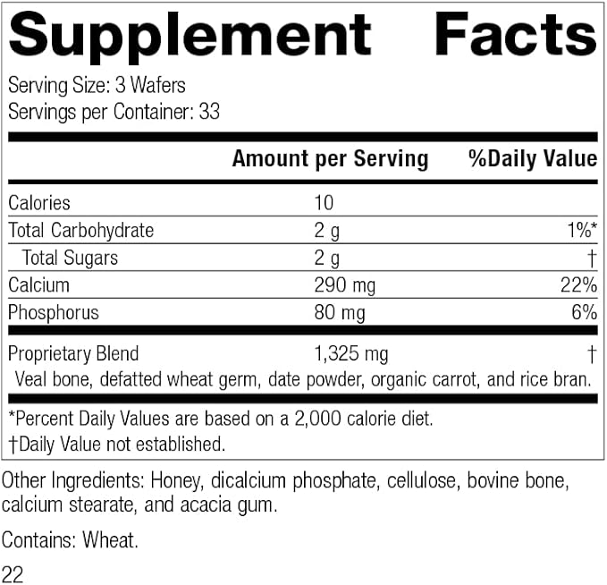 Standard Process Calcifood - Supports Calcium Absorption - Build Bone Strength with Calcium, Phosphorus, Defatted Wheat Germ, Organic Carrot, Date Fruit, Honey, and More - 100 Wafers