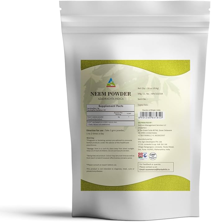 HERBAL HILLS Neem Leaf Powder and Aloe Vera Capsules Freeze Dried Pack of 2 Combo