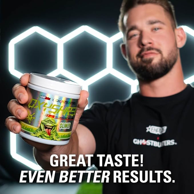 EHP Labs x Ghostbusters OxyShred Pre Workout Powder & Shredding Supplement - Preworkout Powder with Acetyl L Carnitine, Energy Boost Drink - Slimer Lime, 60 Servings