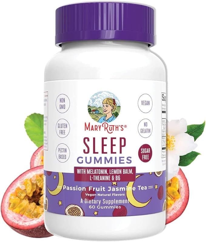 MaryRuth Organics Melatonin 5mg Sleep Gummy with L-Theanine | Lemon Balm | Vitamin B6 | Sugar-Free | Relaxation | Vegan | Non-GMO | Gluten Free | 60 Count