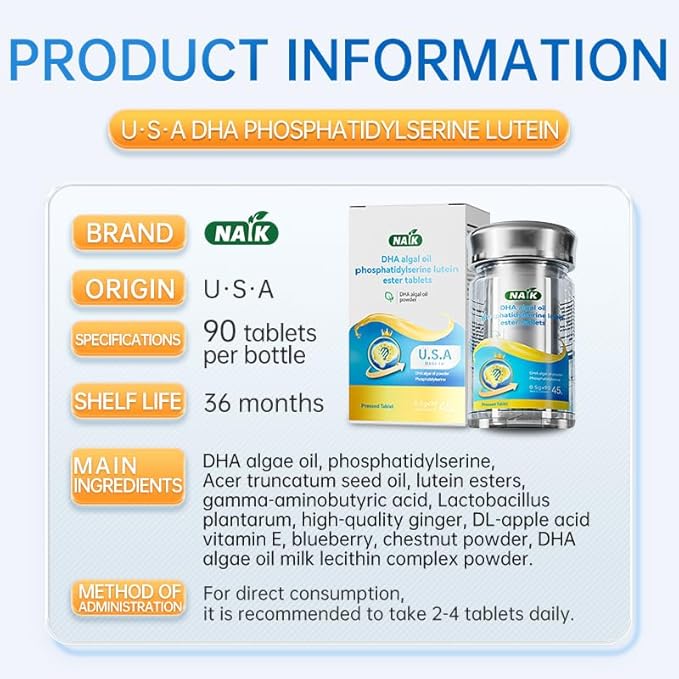 NAIK United States DHA algal Oil nervonic Acid phosphatidylserine tonifies Brain Improves Memory Omega-3 Brain Gold Student Teen Adult high School Student Child Study exam