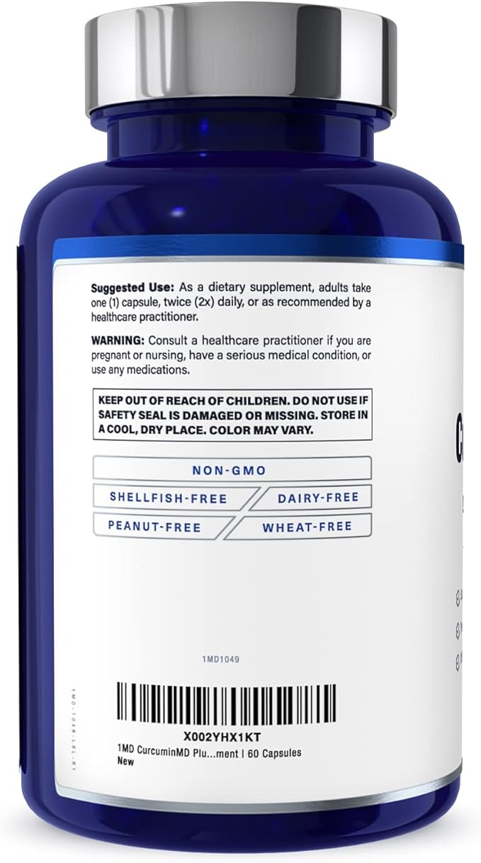 1MD Nutrition CurcuminMD Plus - Turmeric Curcumin with Boswellia Serrata - 285x More Absorbable | Joint Stiffness, Muscle Recovery, and Mood Support | 60 Capsules