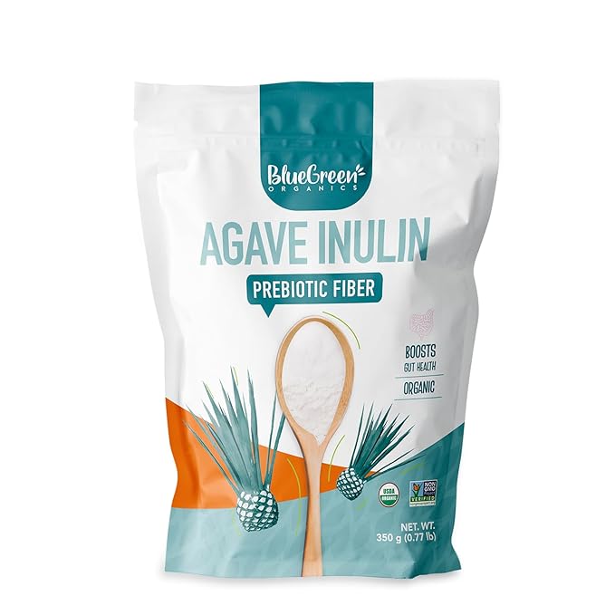 BLUEGREEN Organics | Inulin Powder | Gut microbiome | Agave | Fiber Powder | Prebiotics | Vegan | Keto | Kosher | Fiber Supplement | Net Wt 77 Lb