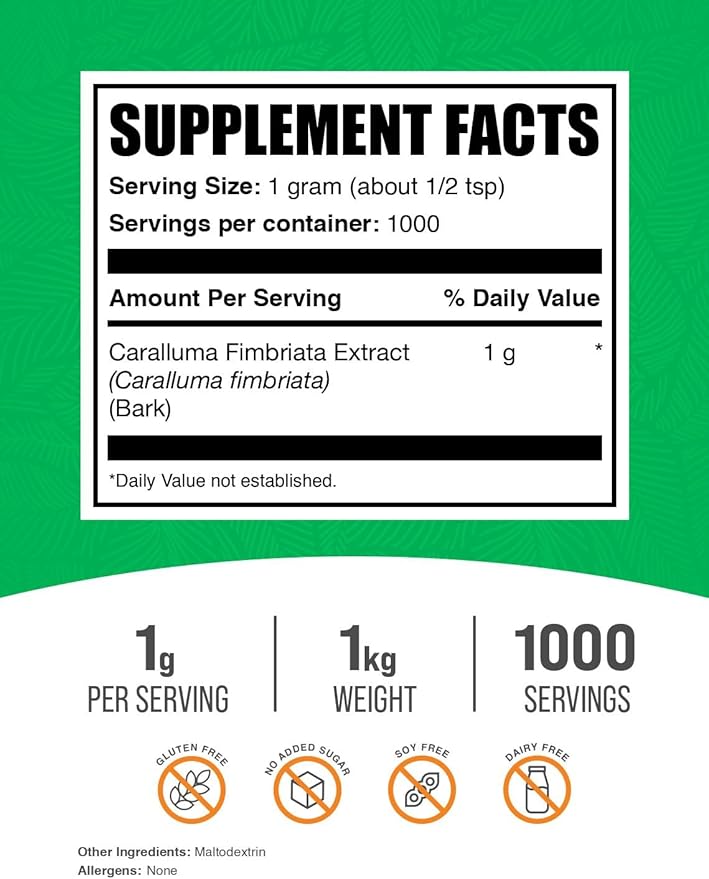 BulkSupplements.com Caralluma Fimbriata Extract Powder - Herbal Supplement for Digestive Support - Gluten Free, No Added Sugar - 1000mg per Serving, Pack of 5 (5 Kilograms - 11 lbs)