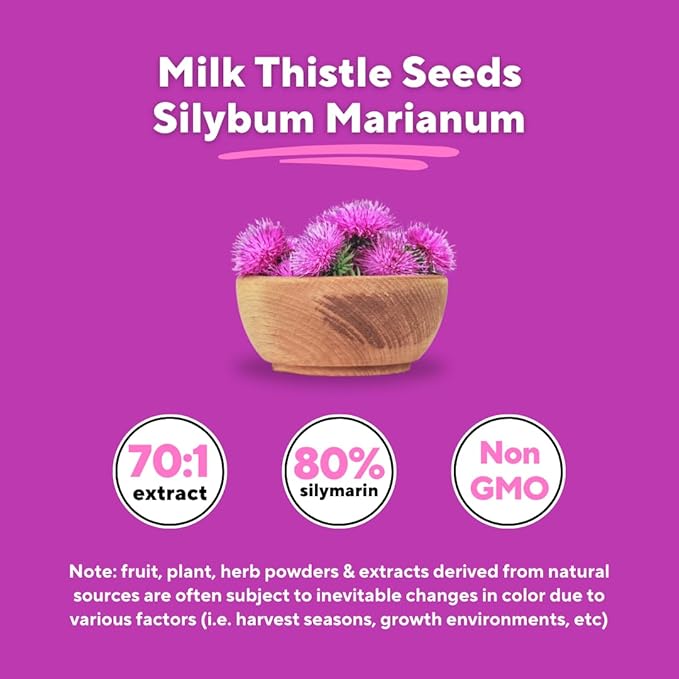 Organic Milk Thistle Supplement 70:1 Extract, 80% Silymarin, Liver Cleanse Detox & Repair, Liver Health Support, Antioxidants - 60 Vegan Capsules, Non-GMO, Gluten-Free