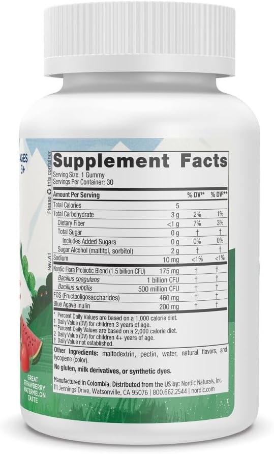 Nordic Naturals Zero Sugar Kids Probiotic Gummies - Strawberry Watermelon Flavor - 30 Gummies - Supports Digestive Wellness & Immune Health - Non-GMO - Third Party Tested - Vegan - 30 Servings