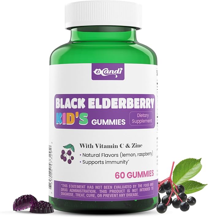 Elderberry Vitamin C and Zinc Gummies for Kids & Adults - Sambucus Elderberry Gummies Immune Support, Natural Berry Flavor, Vegan, Gluten-Free, 60 Gummies (2-Month Supply)