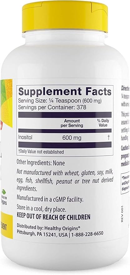 Healthy Origins Inositol Powder, 227 g - for Skin, Hair & Nail Health - Vitamin B8 Powder Supplement - Part of The B Complex Family - Vegan, Non-GMO & Gluten-Free Supplement - 8 Oz