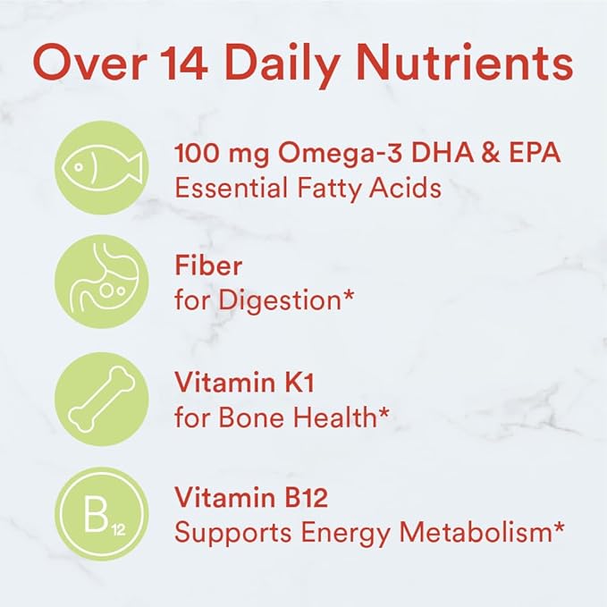 SmartyPants Kids Formula & Fiber Daily Gummy Vitamins: Gluten Free, Multivitamin Omega 3 Fish Oil (Dha/Epa), Fiber, Methyl B12, vitamin D3, Vitamin B6, 90 Count (22 Day Supply) - Packaging May Vary