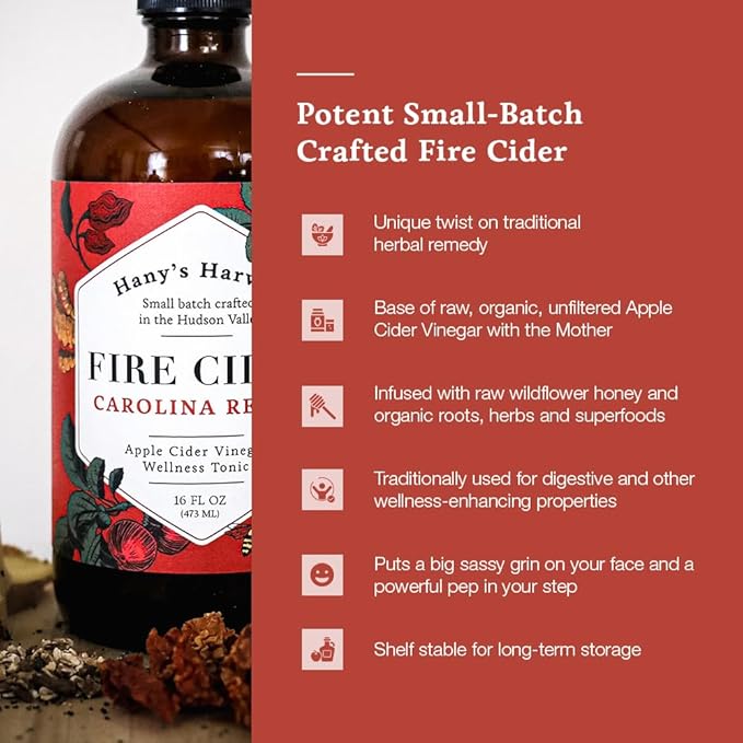 Hany's Harvest Carolina Reaper Fire Cider – 16 fl oz Glass Bottle | All-Natural, Small-Batch, Handcrafted, Non-GMO, Gluten-Free, Immune & Digestive Support