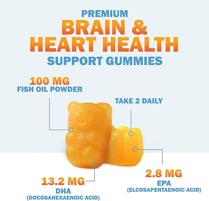 Omega 3 Fish Oil Gummies, Heart Healthy Omega 3 Gummy Supplement with High Absorption DHA & EPA, Extra Strength Joint & Brain Support, Delicious Orange Flavor Fish Oil Nature's Vitamin - 120 Gummies