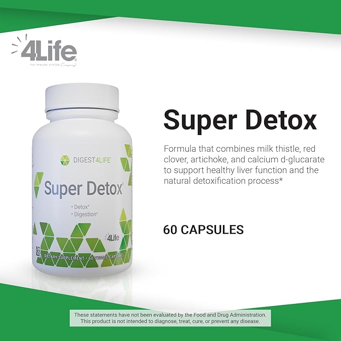 4Life Super Detox - Dietary Supplement Supports Detoxification and Healthy Liver Function - Supplement Formula with Artichoke, Calcium D-Glucarate, and Milk Thistle - 60 Capsules
