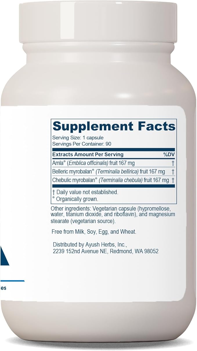 Ayush Herbs Trifal, Digestive Support Supplement for Women and Men, Capsules for Digestion, Intestinal Health, and Antioxidant Boost, Ayurvedic Herbs and Supplements, 90 Vegetarian Capsules