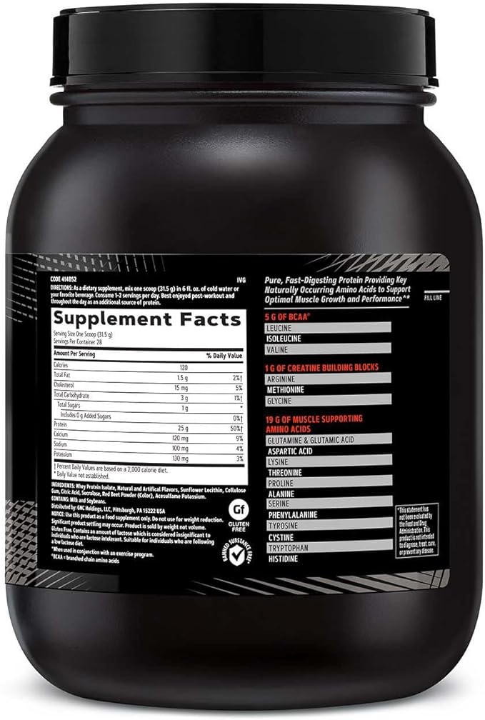GNC AMP Pure Isolate Protein Powder| 25g Whey Protein Isolate with 5g BCAA | Fuels Athletic Strength, Performance, and Muscle Growth | Strawberry | 28 Servings