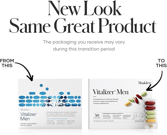 Shaklee - Vitalizer™ Men - Advanced Nutrition Vita-Strips® with Vitamins, Minerals, Omega-3s, Probiotics & More for Heart, Joint, Immune, Bone, Digestive Health & Physical Energy - 30 Vita-Strips®