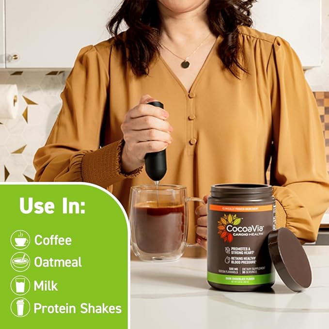 CocoaVia Cardio Health Cocoa Powder, 30 Servings, 500mg Cocoa Flavanols, Support Heart Health, Boost Nitric Oxide, Improve Circulation, Energy, Preworkout, Vegan, Dark Chocolate Cacao