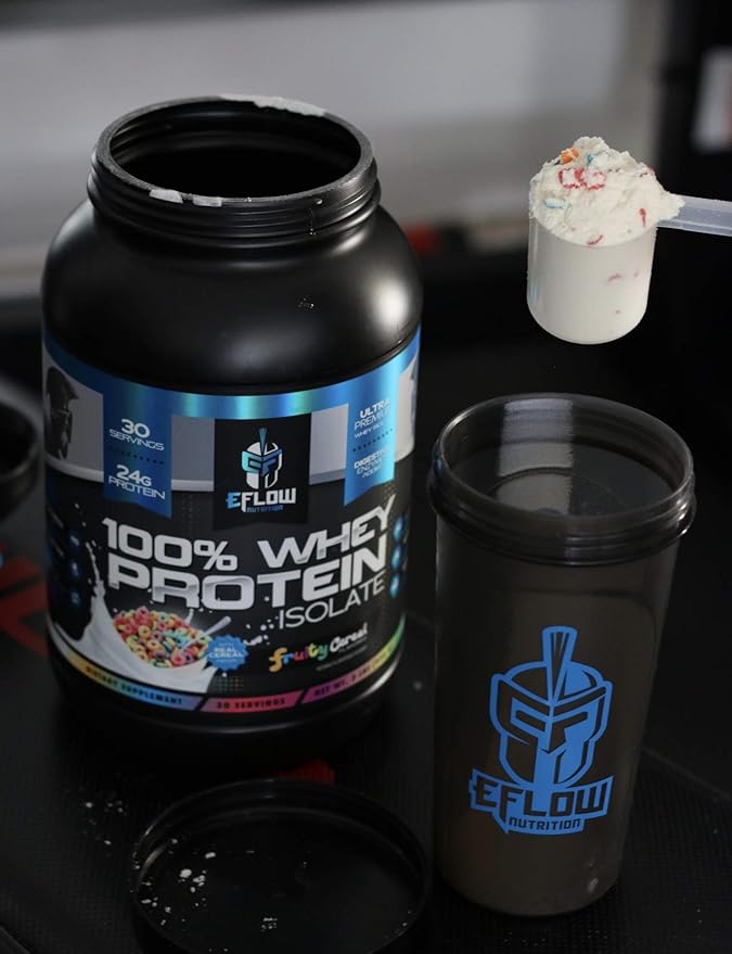 eFlow Nutrition 100% Whey Protein Isolate - Gluten & Lactose-Free Digestive Enzymes Added, Low Carb, Post Workout Shake, Fast Digesting for Optimal Muscle Recovery - Fruity Cereal (26 Servings)