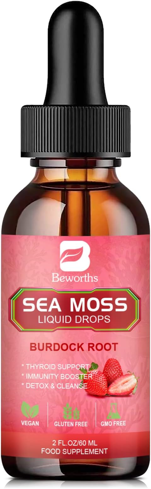 Sea Moss Liquid Drops - Organic Irish Sea Moss Gel with Spirulina, Bladderwrack, Burdock Root, Seamoss Gel Supplement for Immune, Joint, Detox Cleanse & Digestion Support - 2 Fl Oz, Vegan