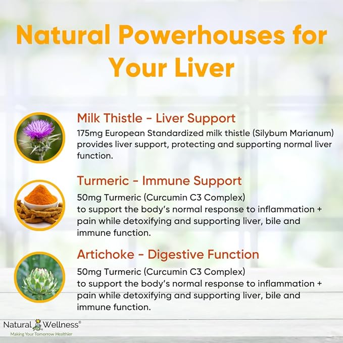 Natural Wellness Milk Thistle with Artichoke & Turmeric - Advanced Liver Support Supplement for Detox, Regeneration, and Antioxidant Protection