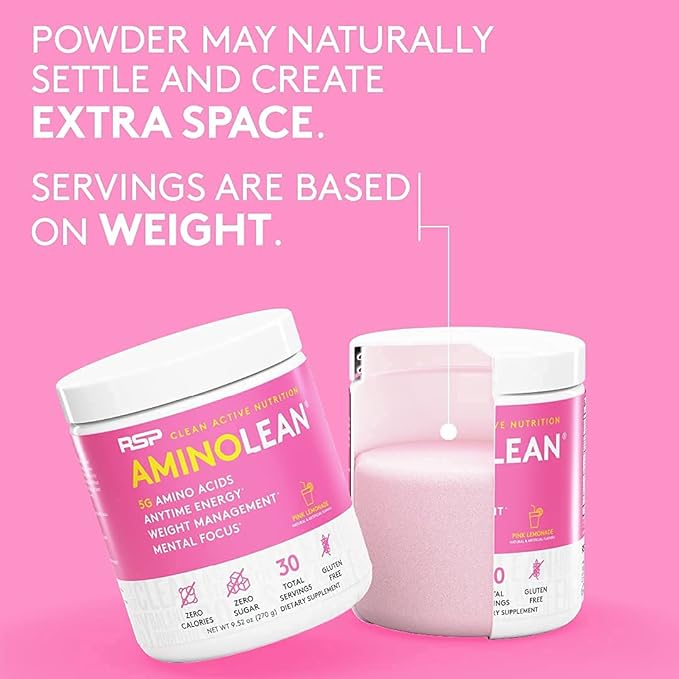 RSP NUTRITION AminoLean Pre Workout Powder, Amino Energy & Weight Management with Vegan BCAA Amino Acids, Natural Caffeine, Preworkout Boost for Men & Women, 30 Serv