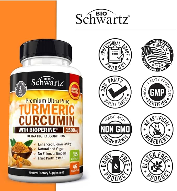 Turmeric Curcumin with Black Pepper Extract 1500mg - High Absorption Ultra Potent Turmeric Supplement with 95% Curcuminoids and BioPerine - Non GMO Turmeric Capsules for Joint Support - 45 Capsules