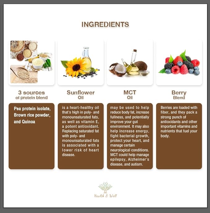 Health & Well Plant-Based Protein Powder, Contains Three Vegan proteins and Eight Different Super Fruits (Vanilla)