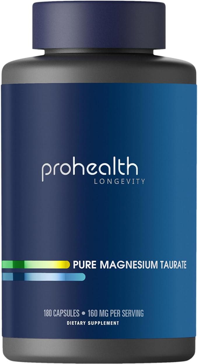 ProHealth Pure Magnesium Taurate, 160mg per Serving | Optimal Bioavailability Supplement for Healthy Aging | Supports Brain, Heart, and Muscle Health | Third-Party Tested for Quality | 180 Capsules