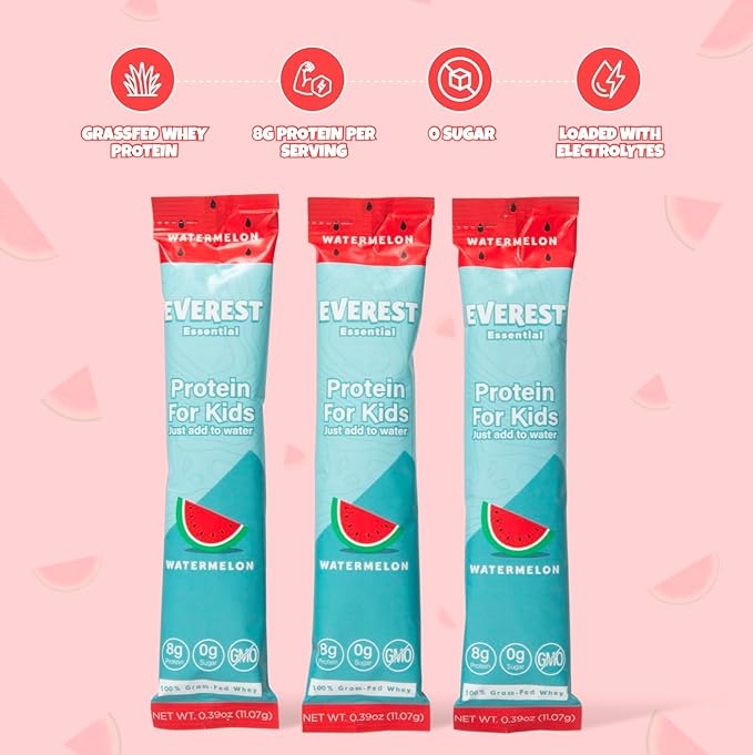 Kid's Clear Whey Protein Powder (Watermelon, 10 Packets) Protein Drink Mix for Kids, Electrolytes for Kids, 8g Protein Per Serving, Non GMO, Zero Added Sugar