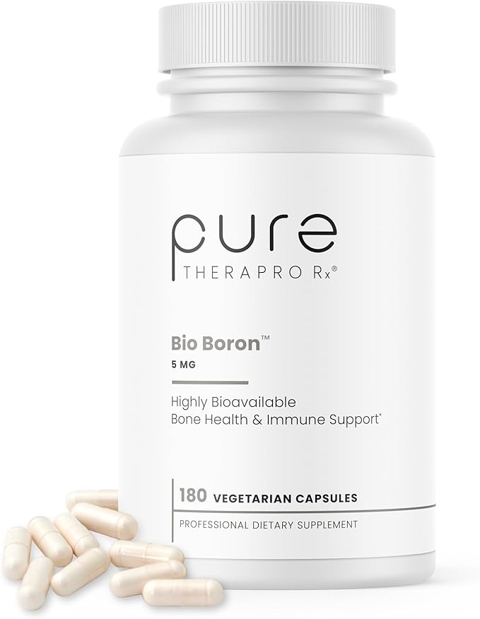 Pure TheraPro Rx Bio Boron, 5mg/Capsule, 180 Capsules, Bororganic Glycine Boron Supplements for Men & Women, Vegan Mineral Supplements for Bones, Cardiovascular Function & Immunity Support