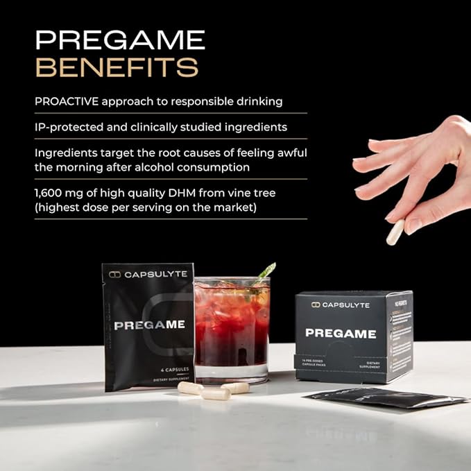 Pregame | Prevent Feeling Awful After Drinking | Alcohol Aid and Liver Health | Doctor Formulated | DHM, N-Acetyl Cysteine NAC, Milk Thistle | Box of 14 Packets (56 Capsules)