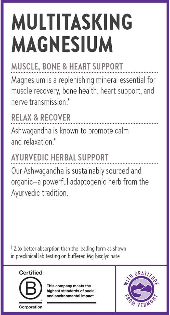 New Chapter Magnesium + Ashwagandha Supplement, 325 mg with Magnesium Glycinate, Calm & Relaxation, Muscle Recovery, Heart & Bone Health, 2.5x Absorption, Gluten Free, Non-GMO - 30 ct (1 Month Supply)