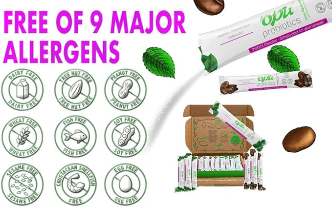 'Opu Probiotics Mint Instant-Dissolve - One Month Supply - 5 Billion CFU's - Men, Women & Children w/Prebiotics Sugar Free, Gluten Free, Non GMO