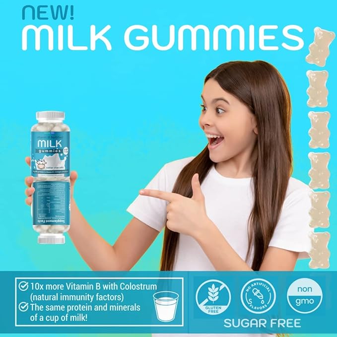 Colostrum Gummies for Kids Adults Elderly | Colostrum Milk Protein Gummies with Vitamin B Complex | Sugar Free 60 ct