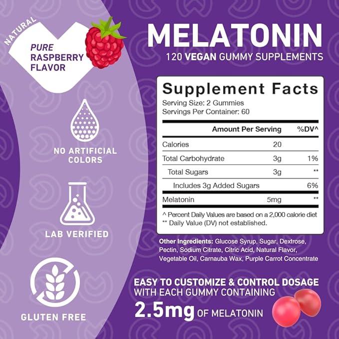 Melatonin Gummies 5mg for Kids – Each Delicious Gummy is 2.5mg (2 Per Serving) for Easily Customizing Your Night, Gluten Free, Non-GMO, Vegan, 120 Count