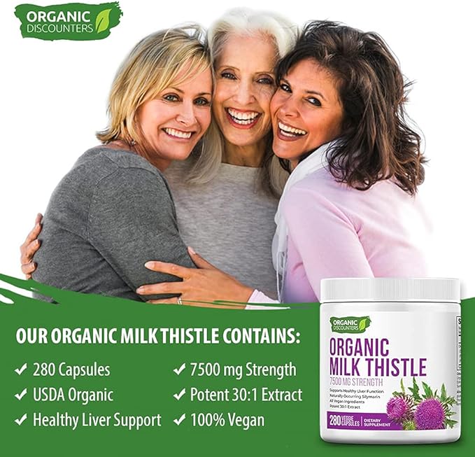 Milk Thistle Capsules, 280 Count, 7500 mg Strength, Potent 30:1 Extract, USDA Certified Organic, Rich in Silymarin Flavonoids, Vegan, Non-GMO and All-Natural
