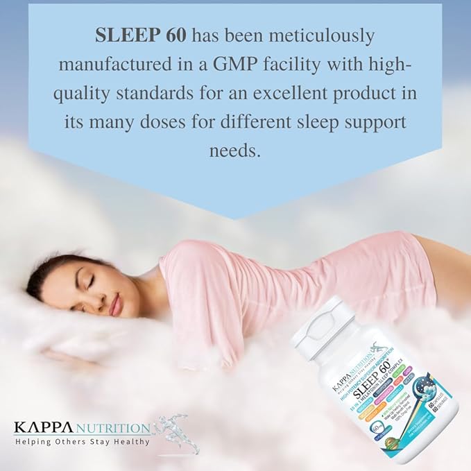 KAPPA NUTRITION Sleep 60, Sleep Aid, 60mg of Melatonin, 60-Day Supply, Non-Habit Forming Vegan Capsules Natural Ingredients for Easier Bedtime, Herbal Supplement, Valerian Root, Chamomile Non-GMO