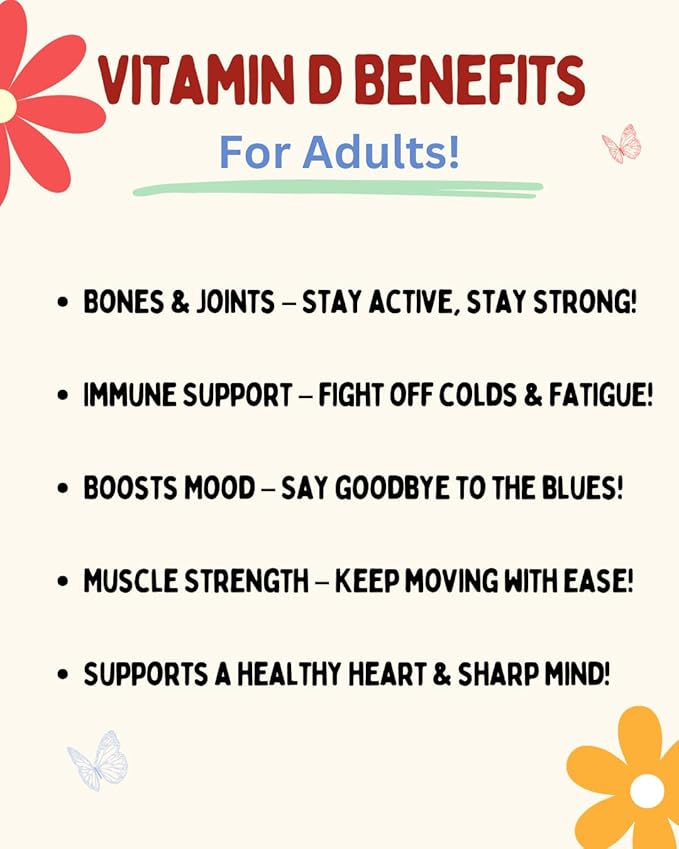 5,000IU Adult Vitamin D3 Gummies - Organic, Plant-Based, Non-GMO, Sugar-Free, Low Glycemic | Supports Bones, Immunity, Mood & Sleep