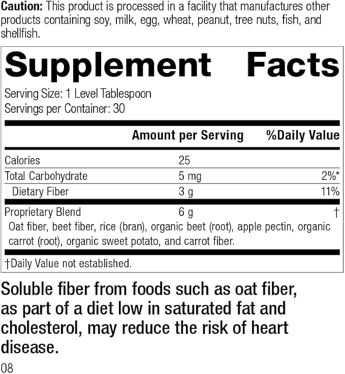 Standard Process Whole Food Fiber - Bowel, Digestion and Digestive Health with Rice Bran, Organic Carrot, Apple Pectin, Beet Root, Oat Fiber and Organic Sweet Potato - Vegetarian - 7 Ounce