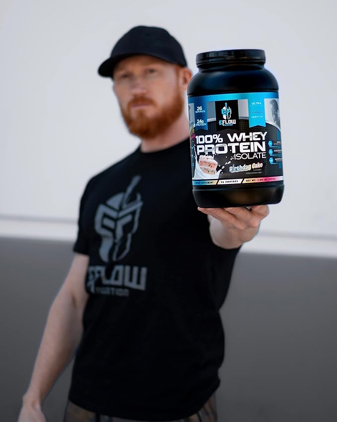 eFlow Nutrition 100% Whey Protein Isolate - Lactose-Free Digestive Enzymes Added, Low Carb, Post Workout Shake, Fast Digesting for Optimal Muscle Recovery - Birthday Cake (26 Servings)