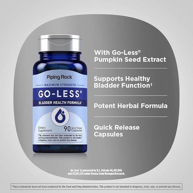 Piping Rock Bladder Control Pills | 90 Capsules | Go Less Bladder Health Formula | Maximum Strength for Men and Women | Non-GMO, Gluten Free Supplement