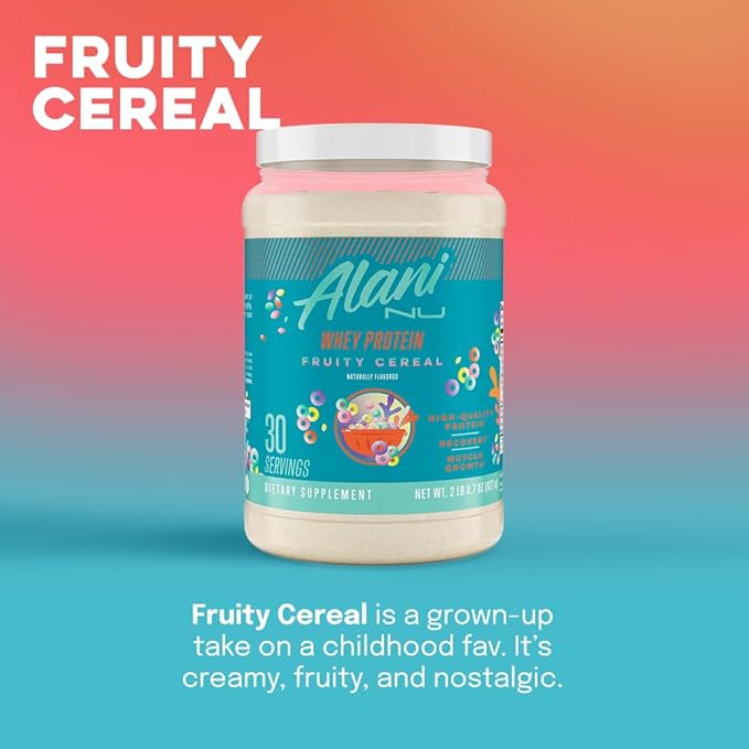 Alani Nu Whey Protein Powder Fruity Cereal | 23g Protein with Low Sugar & Digestive Enzymes | Meal Replacement Powder | Low Fat Low Carb Whey Isolate Protein Blend | 30 Servings