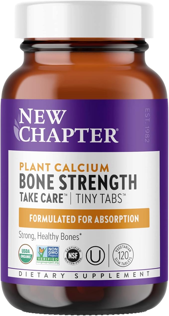 New Chapter Calcium Supplement - Bone Strength Tiny Tabs Organic Calcium with Magnesium, Vitamin D3+K2, 70+ Trace Minerals for Bone Health, Gluten Free, Easy to Swallow - 120 ct