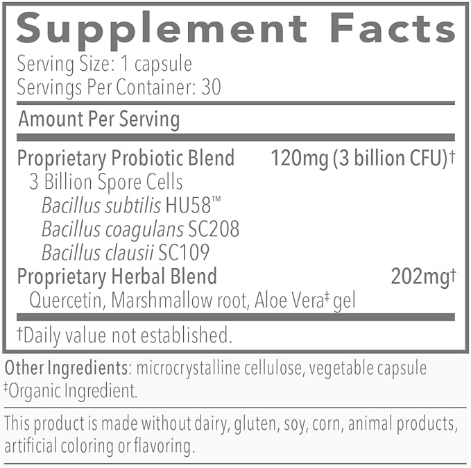 Biocidin Proflora 4R Spore Probiotic - Digestive Health Probiotics for Women & Men - Clinically Researched Bacillus Strains & Organic Aloe, Marshmallow Root for Gut Support (30 Vegan Capsules)