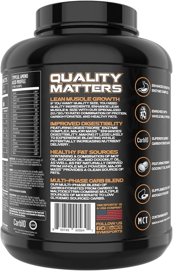 VMI Sports | Major Mass Lean Mass Gainer | Mass Gainer Protein Powder for Muscle Gain | Weight Gainer Protein Powder for Men | Weight Gainer for Women (Apple Pie, 4 Pounds)