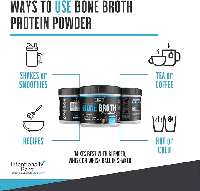 Intentionally Bare Bone Broth Protein Powder Chocolate - 20g Collagen Protein Powder for Skin Hair Joints & Gut - Keto Protein Powder with Collagen Peptide - Chocolate Collagen Powder - 20 Servings