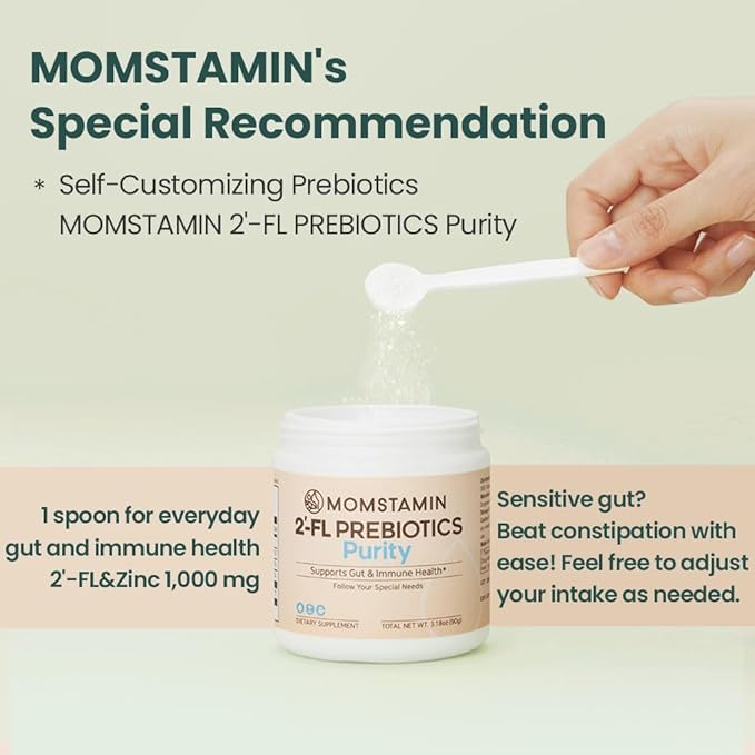 MOMSTAMIN Purity HMO Human Milk Oligosaccharide (HMO 2'-FL) Prebiotic Powder Feed Probiotics for Immune Support, Healthy Gut, Digestive Health, GRAS Approved (90 Servings, 3 Months)