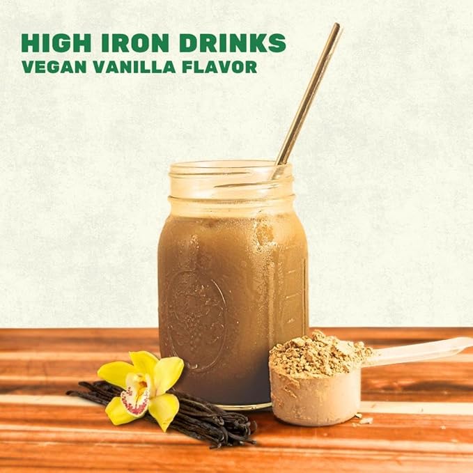 Smart Eats - High Iron Drink & Smoothie Powder with Protein, Vitamins, Fiber, Antioxidants | Support Energy, Hair, Brain, Blood | Gentle, Non-Constipating | Vegan, Keto | Vanilla Flavor | 30 Scoops