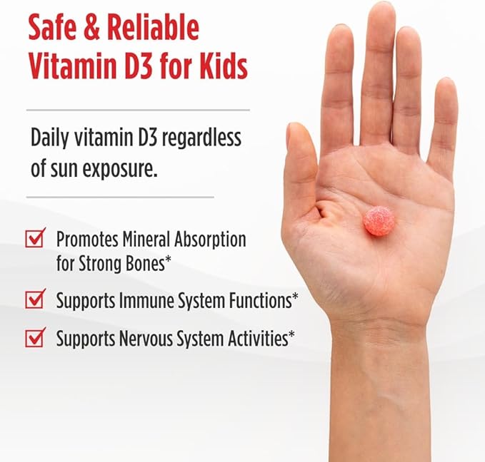 Nordic Naturals Vitamin D3 Gummies Kids, Wild Watermelon Splash - 120 Gummies - 400 IU Vitamin D3 - Bone Health, Healthy Immunity - Non-GMO, Vegetarian - 120 Servings