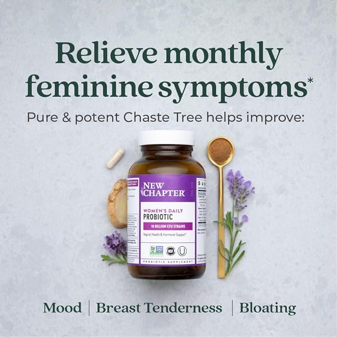 New Chapter Probiotics for Women - 60 ct (2 Month Supply), Women's Daily Probiotic with Prebiotics and Probiotics + 100% Vegan + Soy Free + Non-GMO